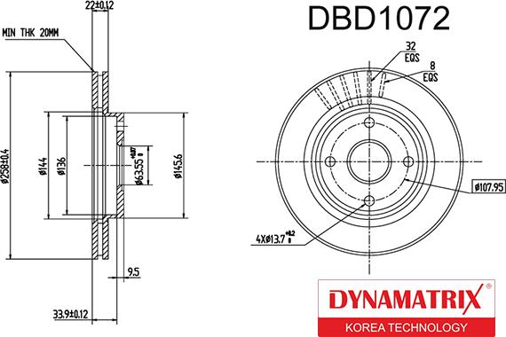 Dynamatrix DBD1072 - Тормозной диск avtokuzovplus.com.ua