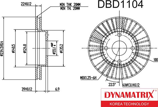 Dynamatrix DBD1104 - Тормозной диск avtokuzovplus.com.ua