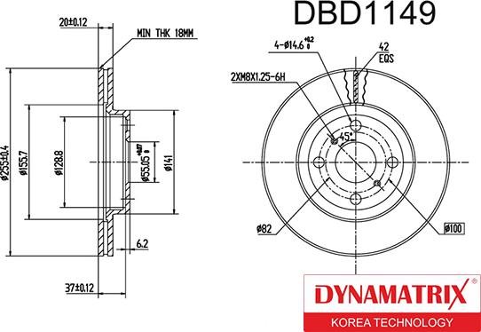 Dynamatrix DBD1149 - Тормозной диск avtokuzovplus.com.ua