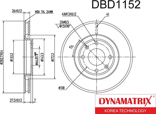 Dynamatrix DBD1152 - Тормозной диск avtokuzovplus.com.ua