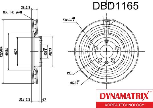 Dynamatrix DBD1165 - Гальмівний диск autocars.com.ua