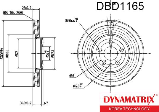 Dynamatrix DBD1165 - Тормозной диск avtokuzovplus.com.ua