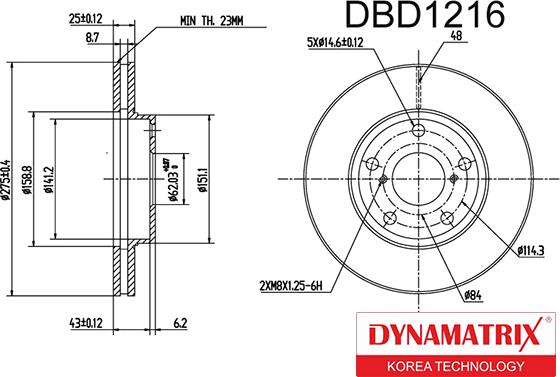 Dynamatrix DBD1216 - Тормозной диск avtokuzovplus.com.ua