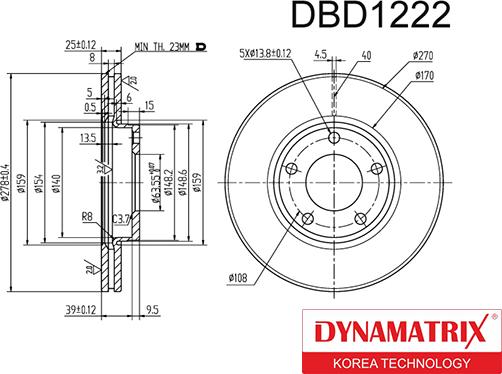 Dynamatrix DBD1222 - Тормозной диск avtokuzovplus.com.ua