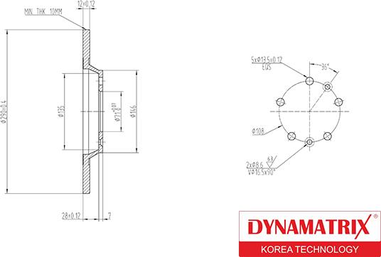 Dynamatrix DBD1275 - Тормозной диск avtokuzovplus.com.ua