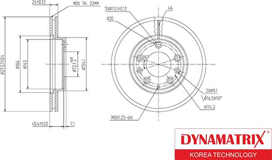 Dynamatrix DBD1278 - Тормозной диск avtokuzovplus.com.ua