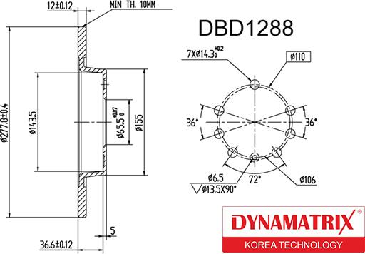 Dynamatrix DBD1288 - Гальмівний диск autocars.com.ua
