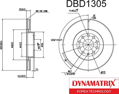 Dynamatrix DBD1305 - Тормозной диск avtokuzovplus.com.ua