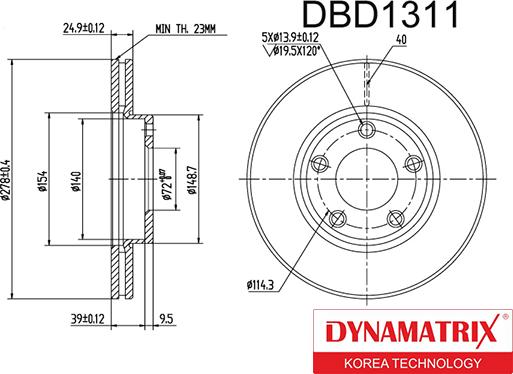 Dynamatrix DBD1311 - Тормозной диск avtokuzovplus.com.ua