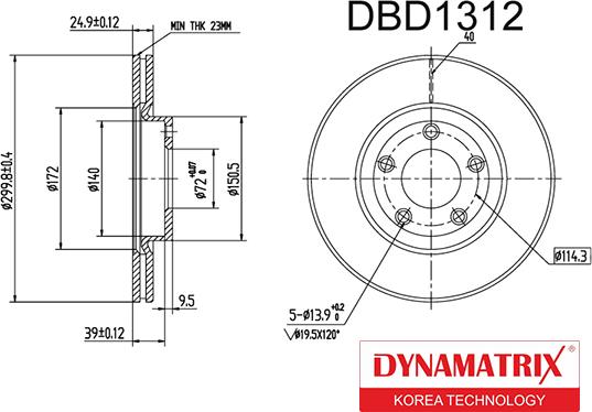 Dynamatrix DBD1312 - Тормозной диск avtokuzovplus.com.ua