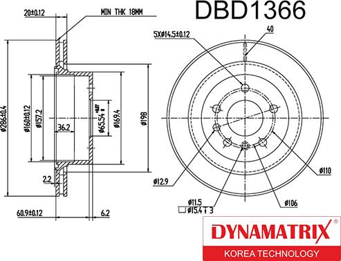 Dynamatrix DBD1366 - Гальмівний диск autocars.com.ua