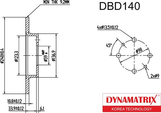Dynamatrix DBD140 - Гальмівний диск autocars.com.ua