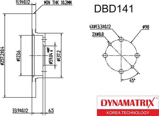 Dynamatrix DBD141 - Гальмівний диск autocars.com.ua