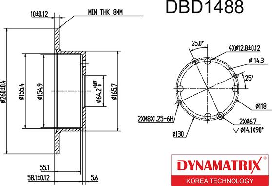 Dynamatrix DBD1488 - Тормозной диск avtokuzovplus.com.ua