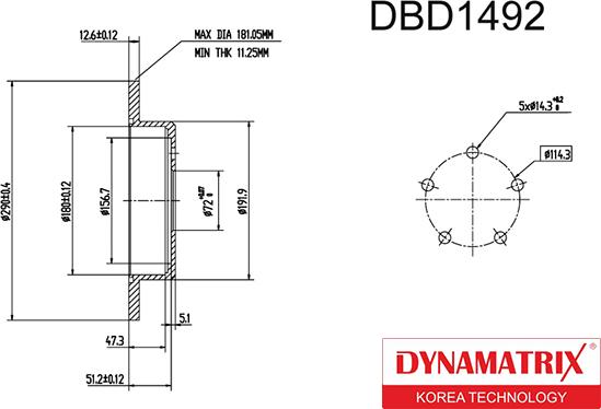 Dynamatrix DBD1492 - Гальмівний диск autocars.com.ua