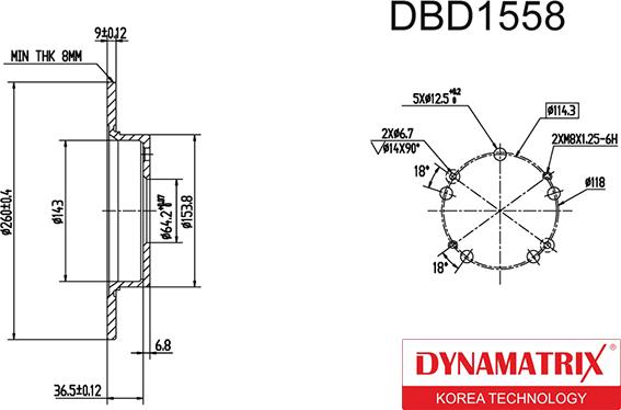 Dynamatrix DBD1558 - Тормозной диск avtokuzovplus.com.ua