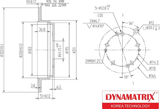 Dynamatrix DBD1608 - Гальмівний диск autocars.com.ua