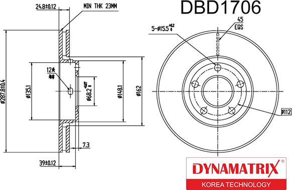 Dynamatrix DBD1706 - Тормозной диск avtokuzovplus.com.ua