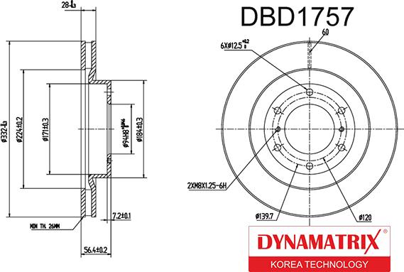 Dynamatrix DBD1757 - Гальмівний диск autocars.com.ua