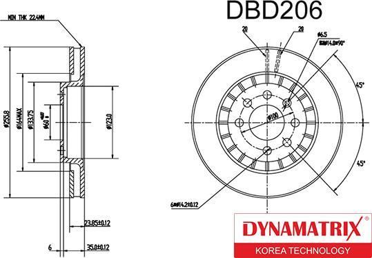 Dynamatrix DBD206 - Тормозной диск avtokuzovplus.com.ua