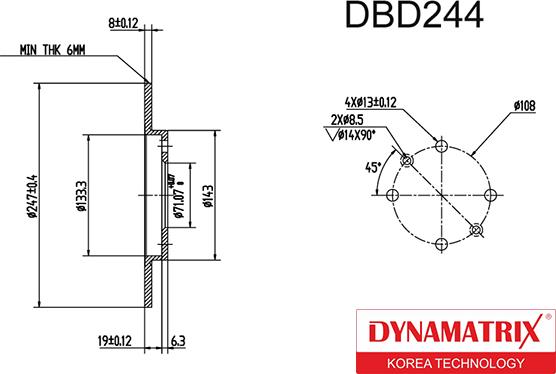 Dynamatrix DBD244 - Тормозной диск avtokuzovplus.com.ua