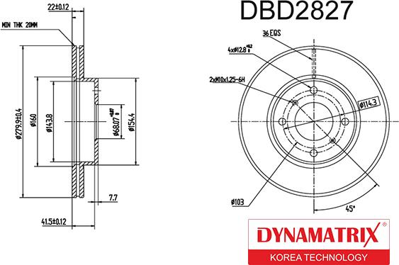 Dynamatrix DBD2827 - Гальмівний диск autocars.com.ua