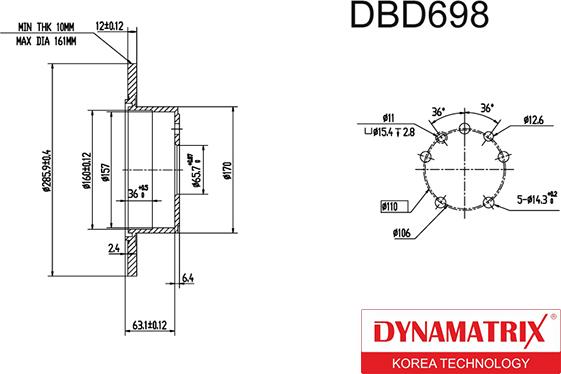 Dynamatrix DBD698 - Гальмівний диск autocars.com.ua