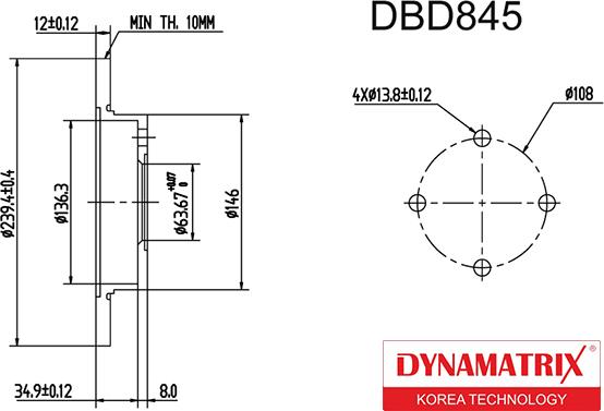 Dynamatrix DBD845 - Гальмівний диск autocars.com.ua