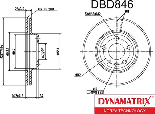 Dynamatrix DBD846 - Тормозной диск avtokuzovplus.com.ua