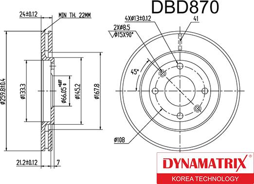 Dynamatrix DBD870 - Тормозной диск avtokuzovplus.com.ua