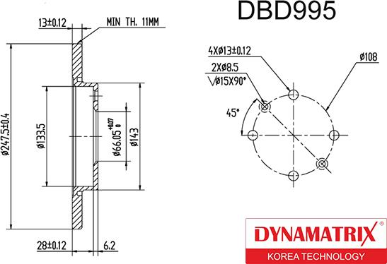 Dynamatrix DBD995 - Тормозной диск avtokuzovplus.com.ua