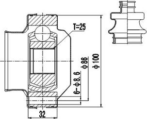 Dynamatrix DCV602011 - Шарнірний комплект, ШРУС, приводний вал autocars.com.ua