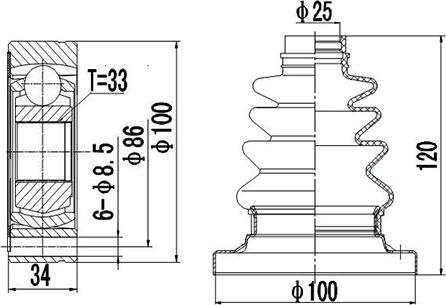 Dynamatrix DCV603006 - Шарнирный комплект, ШРУС, приводной вал avtokuzovplus.com.ua