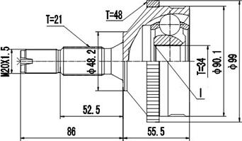 Dynamatrix DCV810056 - Шарнирный комплект, ШРУС, приводной вал avtokuzovplus.com.ua