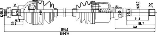 Dynamatrix DDS245070 - Приводний вал autocars.com.ua