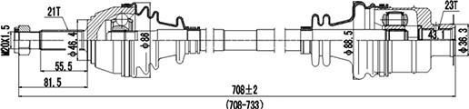 Dynamatrix DDS250022 - Приводний вал autocars.com.ua