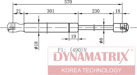 Dynamatrix DGS9668DO - Газова пружина, кришка багажник autocars.com.ua