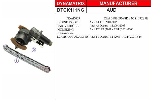 Dynamatrix DTCK111NG - Комплект ланцюга приводу распредвала autocars.com.ua