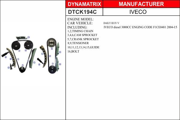 Dynamatrix DTCK194C - Комплект ланцюга приводу распредвала autocars.com.ua