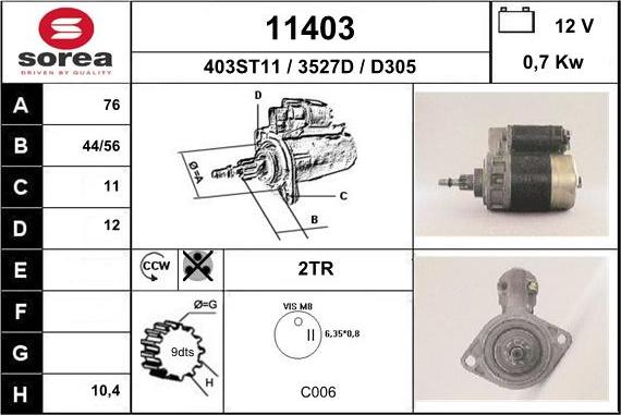 EAI 11403 - Стартер autocars.com.ua