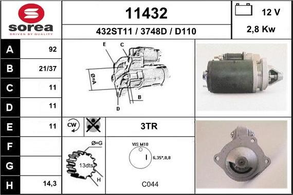 EAI 11432 - Стартер autocars.com.ua