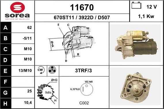 EAI 11670 - Стартер autocars.com.ua