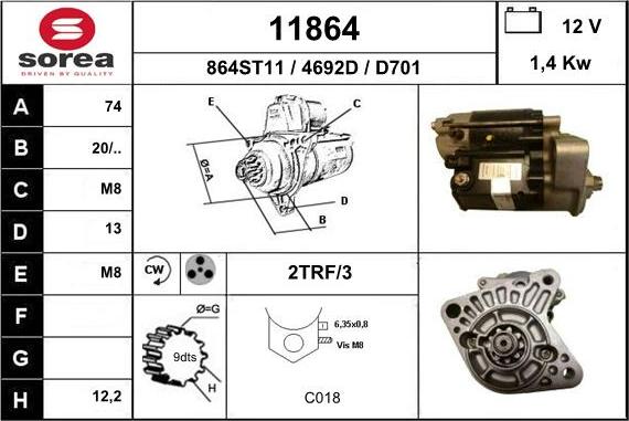 EAI 11864 - Стартер autocars.com.ua