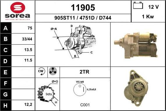 EAI 11905 - Стартер autocars.com.ua