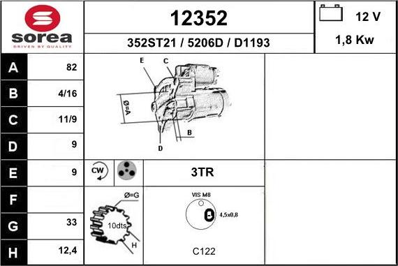 EAI 12352 - Стартер autocars.com.ua