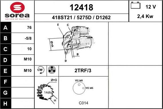 EAI 12418 - Стартер autocars.com.ua