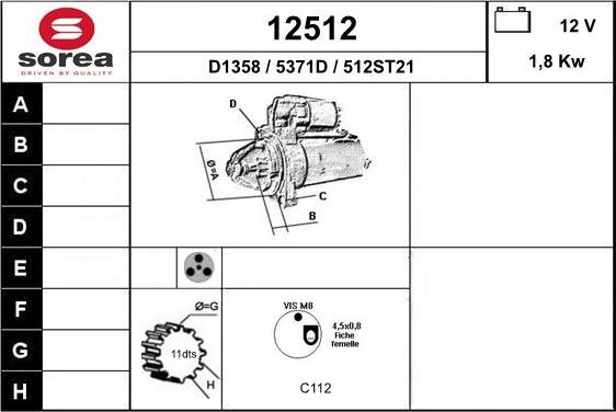 EAI 12512 - Стартер autocars.com.ua
