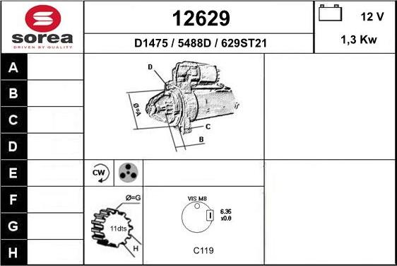 EAI 12629 - Стартер autocars.com.ua