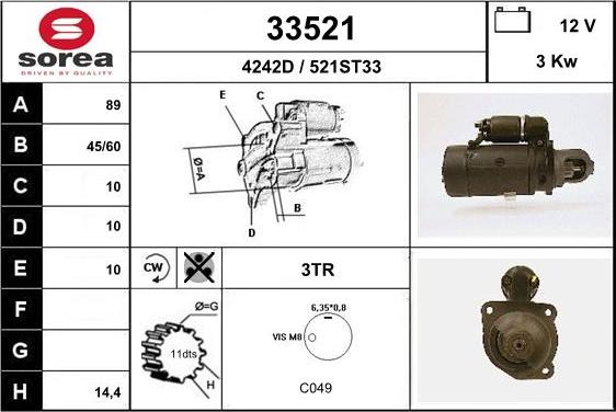 EAI 33521 - Стартер autocars.com.ua