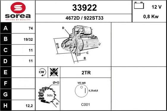 EAI 33922 - Стартер autocars.com.ua